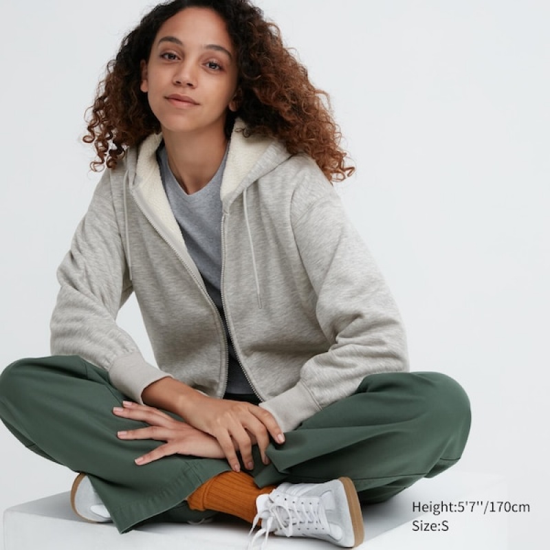 Uniqlo HEATTECH Pile-Forede Sweat Full-Zip Hættetrøje Dame Grå | 1743-QMGSW