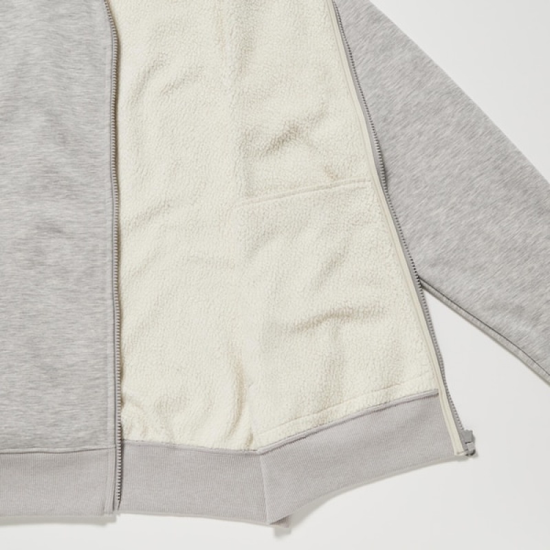 Uniqlo HEATTECH Pile-Forede Sweat Full-Zip Hættetrøje Herre Grå | 0294-DZUMW