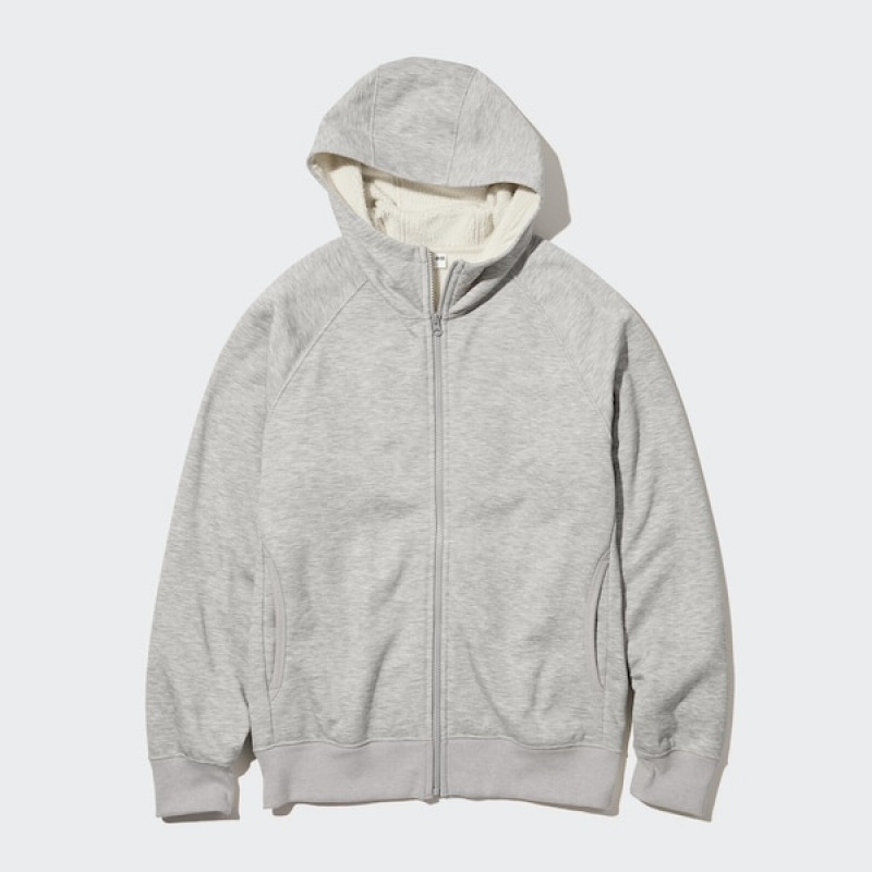 Uniqlo HEATTECH Pile-Forede Sweat Full-Zip Hættetrøje Herre Grå | 0294-DZUMW