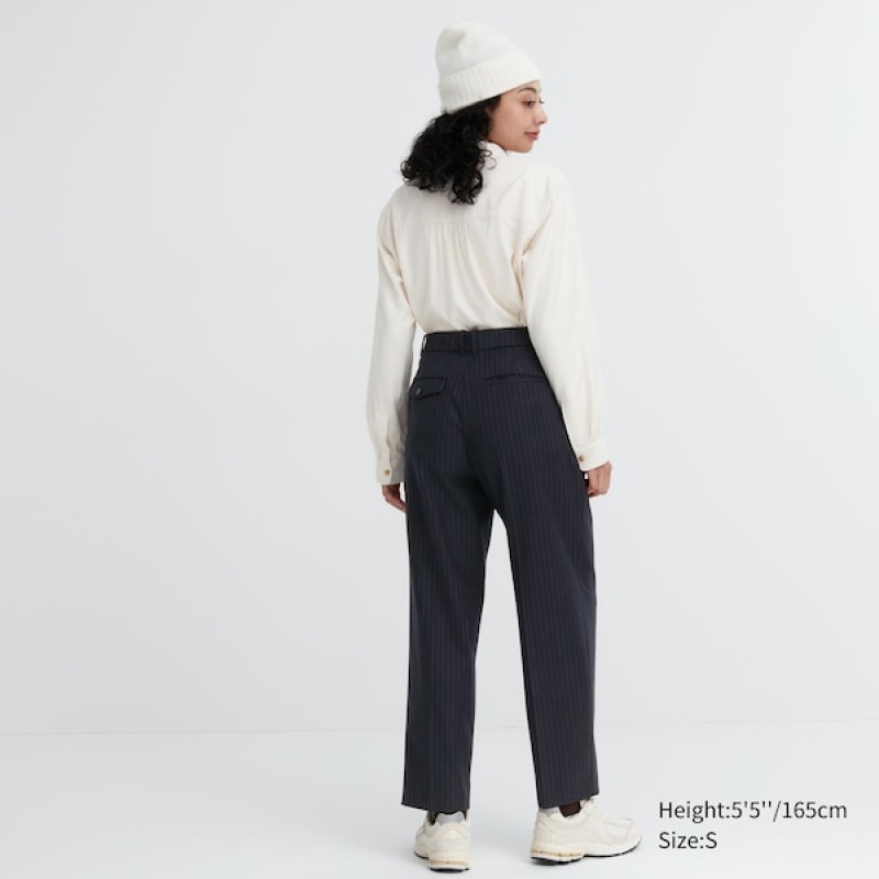 Uniqlo HEATTECH Plisseret Tapered Bukser Dame Mørkeblå | 0471-EBUXW