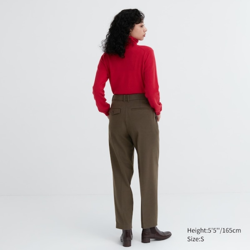 Uniqlo HEATTECH Plisseret Tapered Bukser Dame Olivengrøn | 3896-PALXG