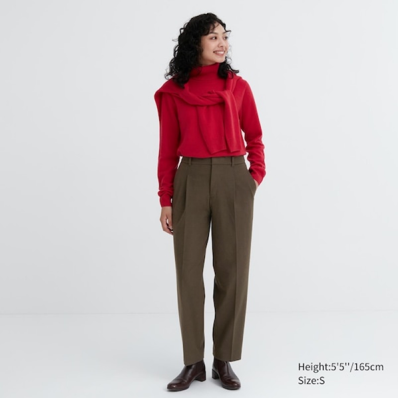 Uniqlo HEATTECH Plisseret Tapered Bukser Dame Olivengrøn | 3896-PALXG