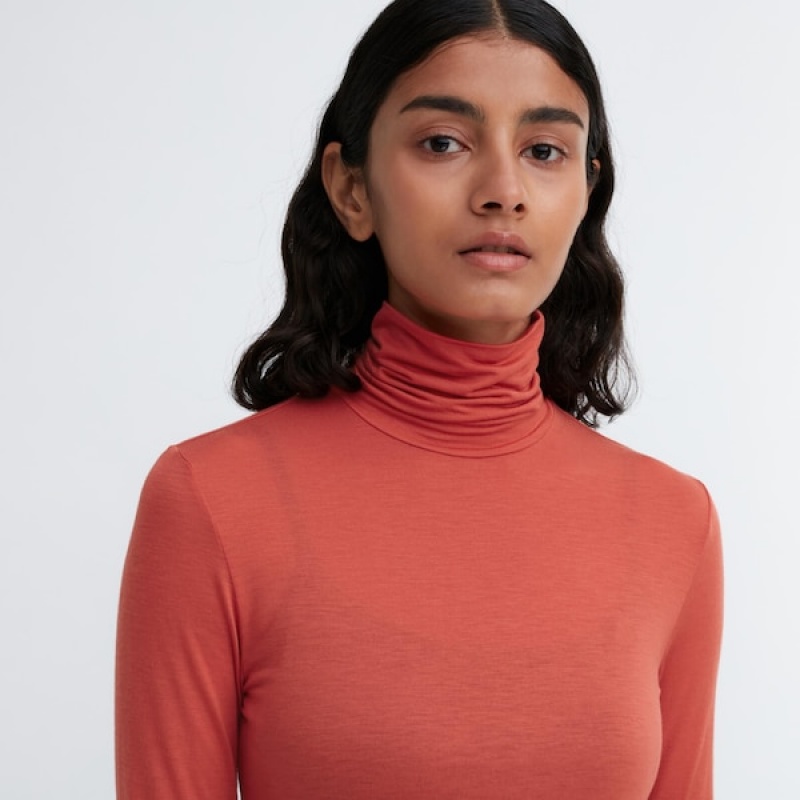 Uniqlo HEATTECH Ultra Light Turtleneck Long-Sleeve T Shirts Dame Orange | 0475-PQXNW