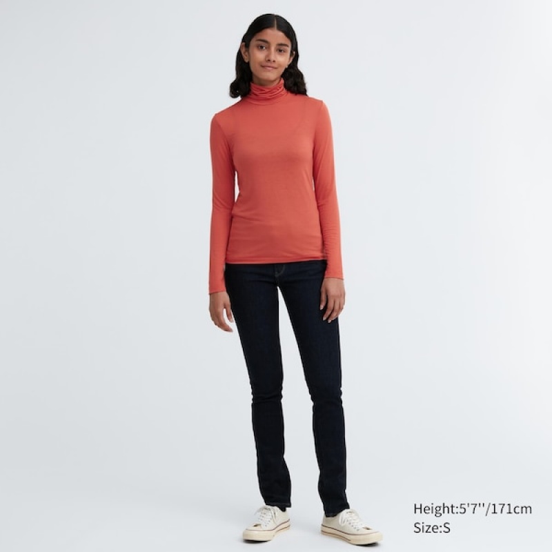 Uniqlo HEATTECH Ultra Light Turtleneck Long-Sleeve T Shirts Dame Orange | 0475-PQXNW