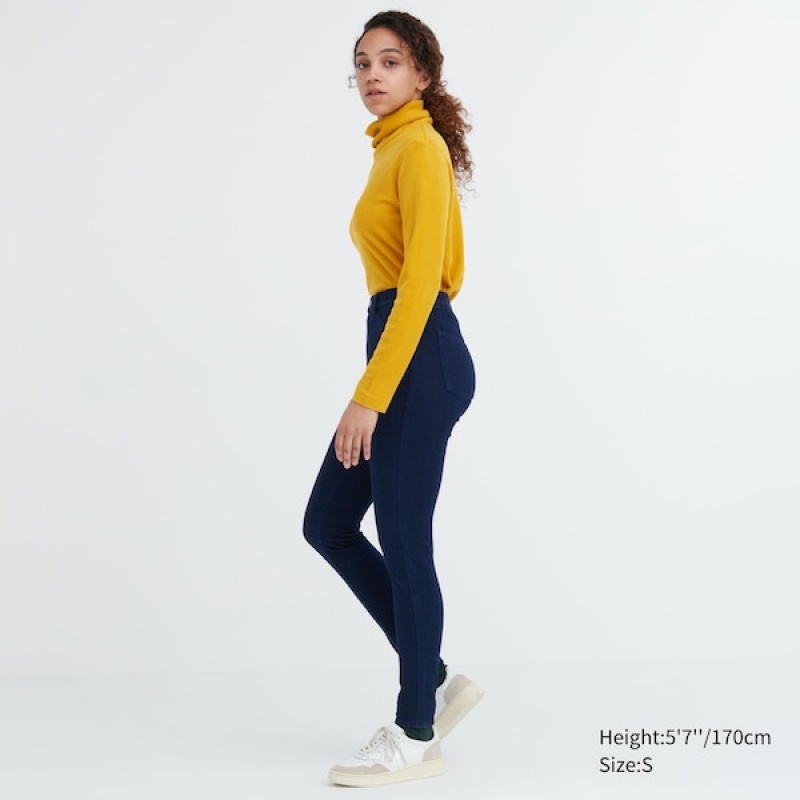 Uniqlo HEATTECH Ultra Stretch High-Rise Denim Leggings Dame Blå | 6183-PDMAG