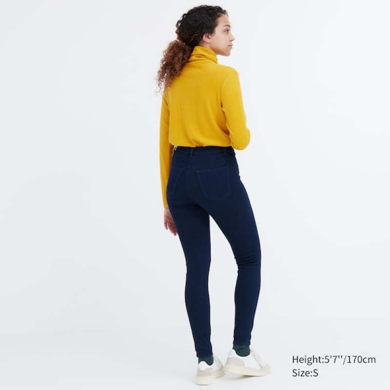 Uniqlo HEATTECH Ultra Stretch High-Rise Denim Leggings Dame Blå | 6183-PDMAG