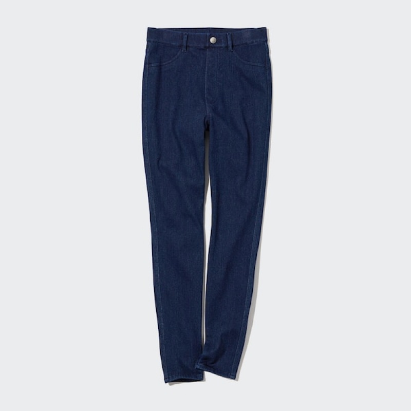 Uniqlo HEATTECH Ultra Stretch High-Rise Denim Leggings Bukser Dame Blå | 1574-DSKMJ