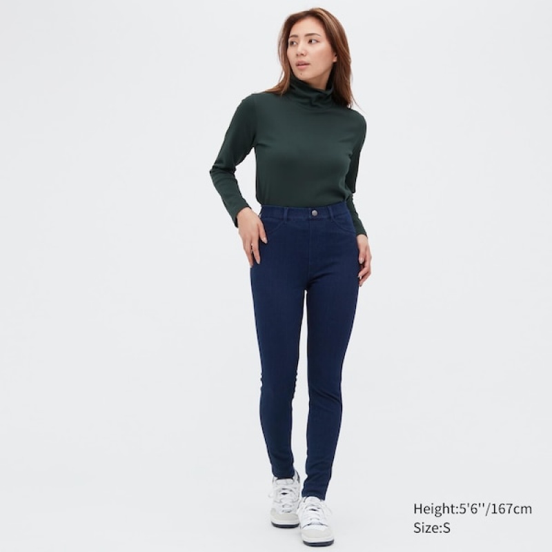 Uniqlo HEATTECH Ultra Stretch High-Rise Denim Leggings Bukser Dame Blå | 1574-DSKMJ