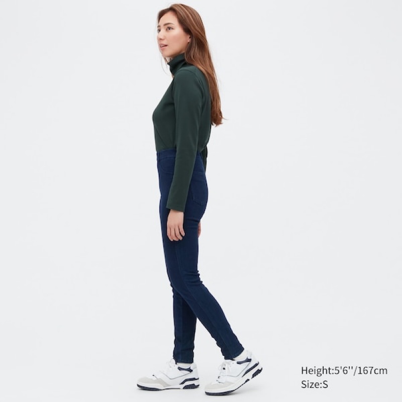 Uniqlo HEATTECH Ultra Stretch High-Rise Denim Leggings Bukser Dame Blå | 1574-DSKMJ