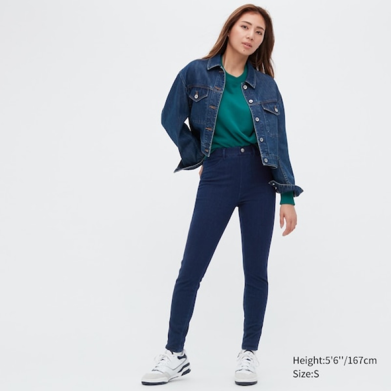 Uniqlo HEATTECH Ultra Stretch High-Rise Denim Leggings Bukser Dame Blå | 1574-DSKMJ