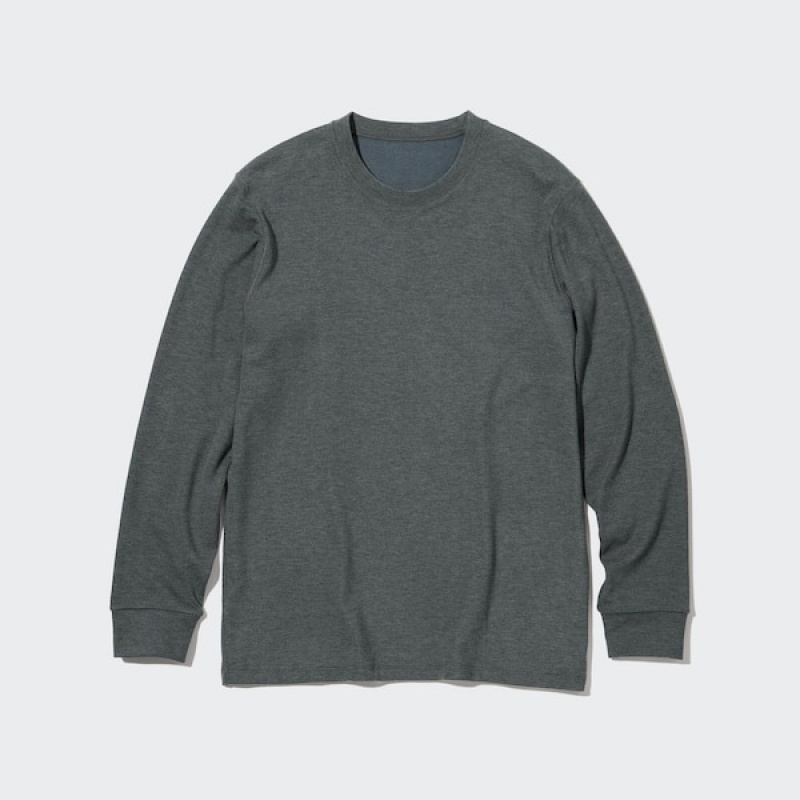 Uniqlo HEATTECH Ultra Warm Crew Neck Long-Sleeve T Shirts Herre Mørkegrå | 7045-AJEMR