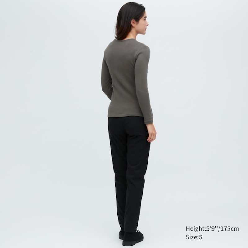 Uniqlo HEATTECH Ultra Warm Crew Neck Long-Sleeve T Shirts Dame Grå | 8725-RUMWC