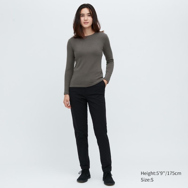 Uniqlo HEATTECH Ultra Warm Crew Neck Long-Sleeve T Shirts Dame Grå | 8725-RUMWC