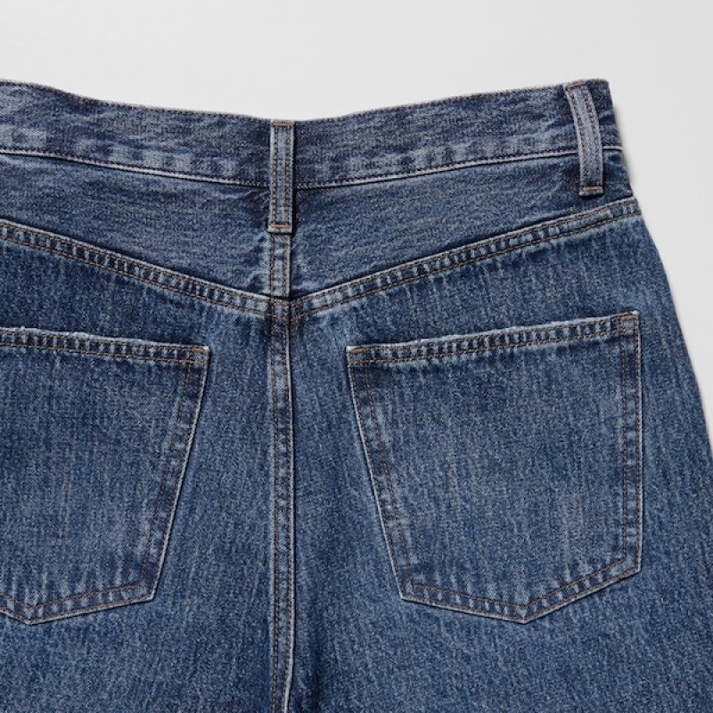 Uniqlo High-Rise Denim Shorts Dame Mørkeblå | 4637-DJPEG