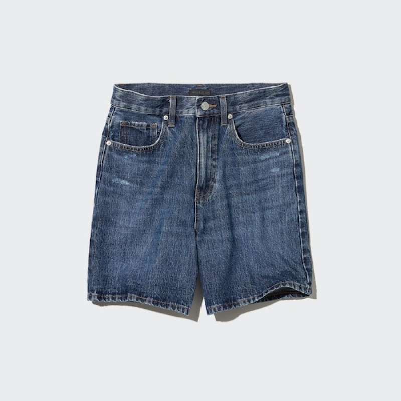 Uniqlo High-Rise Denim Shorts Dame Mørkeblå | 4637-DJPEG