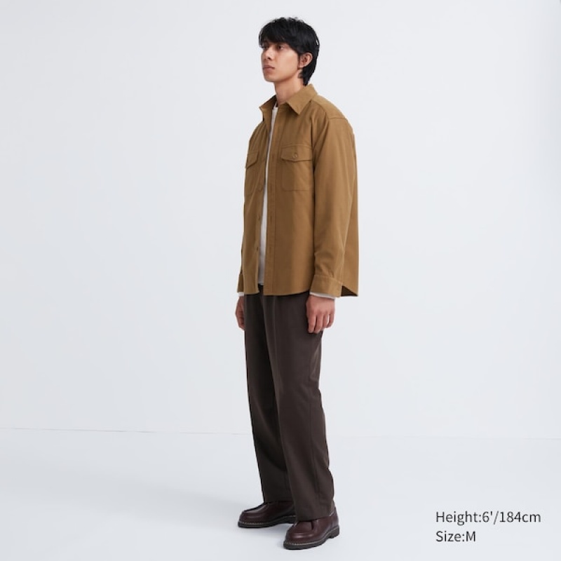 Uniqlo Jersey Utility Long-Sleeve Overtrøje Herre Brune | 2768-YIFNG