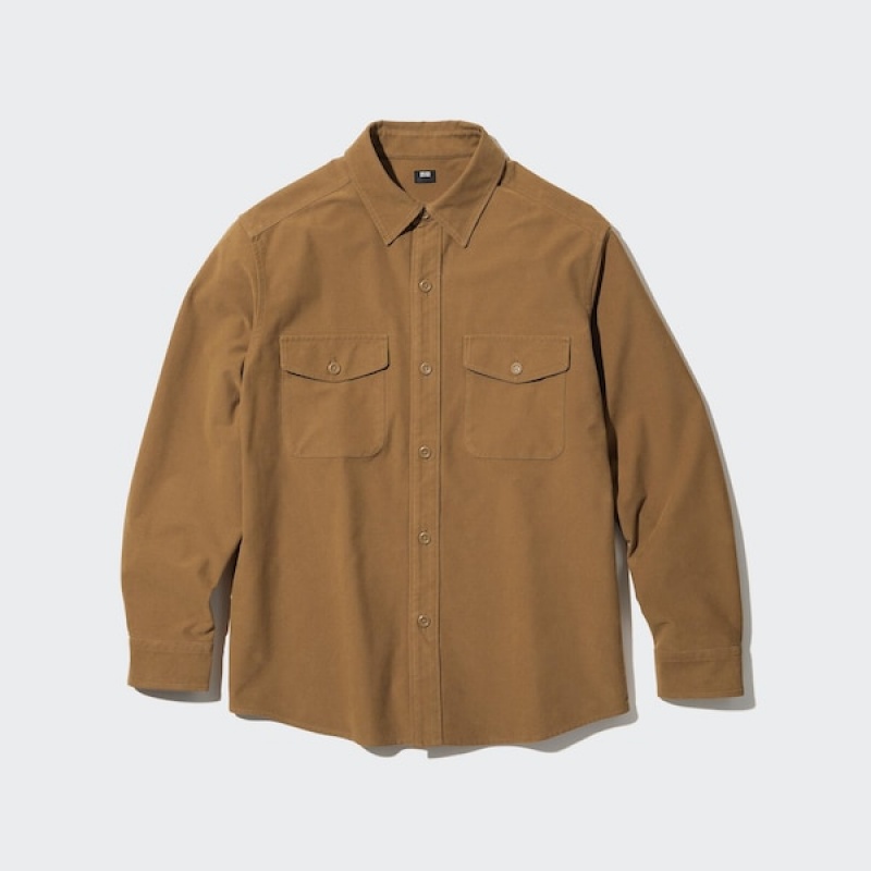 Uniqlo Jersey Utility Long-Sleeve Overtrøje Herre Brune | 2768-YIFNG