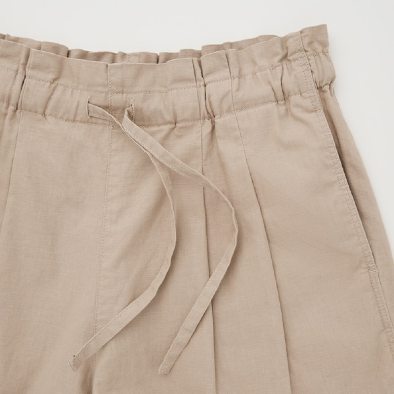 Uniqlo Linen-Bomulds Shorts Dame Beige | 2479-FXRAJ