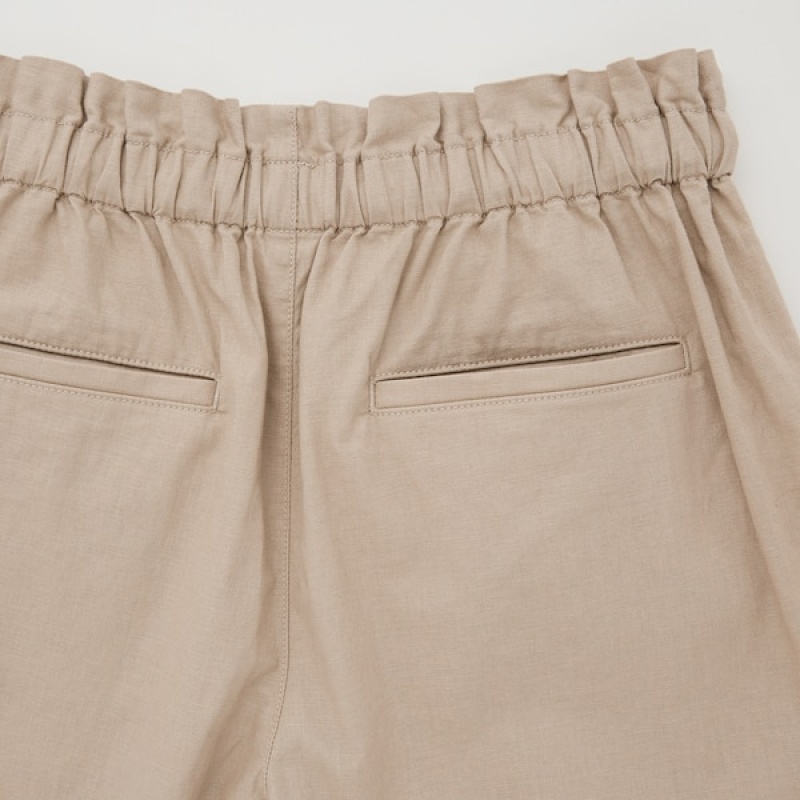 Uniqlo Linen-Bomulds Shorts Dame Beige | 2479-FXRAJ