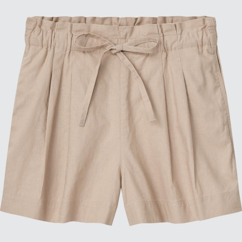 Uniqlo Linen-Bomulds Shorts Dame Beige | 2479-FXRAJ