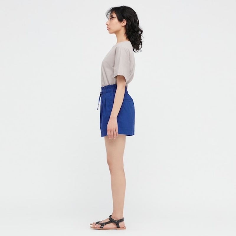 Uniqlo Linen-Bomulds Shorts Dame Blå | 3948-TSMAY