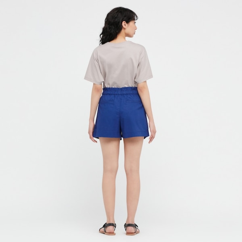 Uniqlo Linen-Bomulds Shorts Dame Blå | 3948-TSMAY