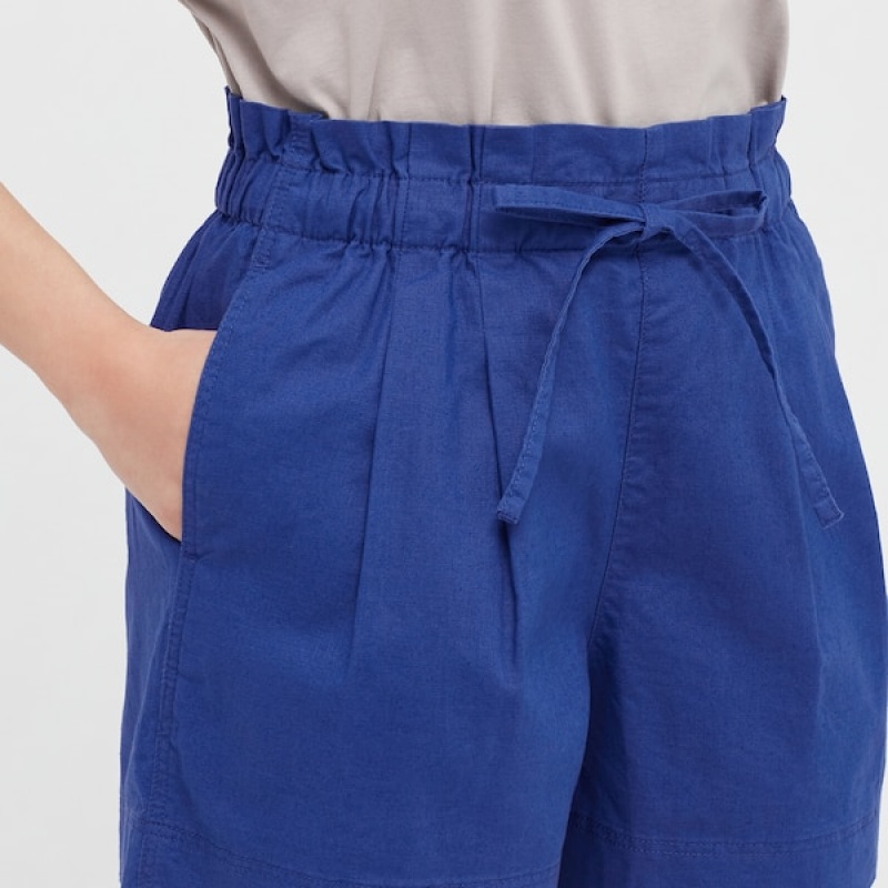 Uniqlo Linen-Bomulds Shorts Dame Blå | 3948-TSMAY