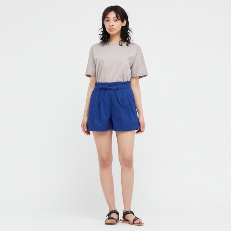 Uniqlo Linen-Bomulds Shorts Dame Blå | 3948-TSMAY