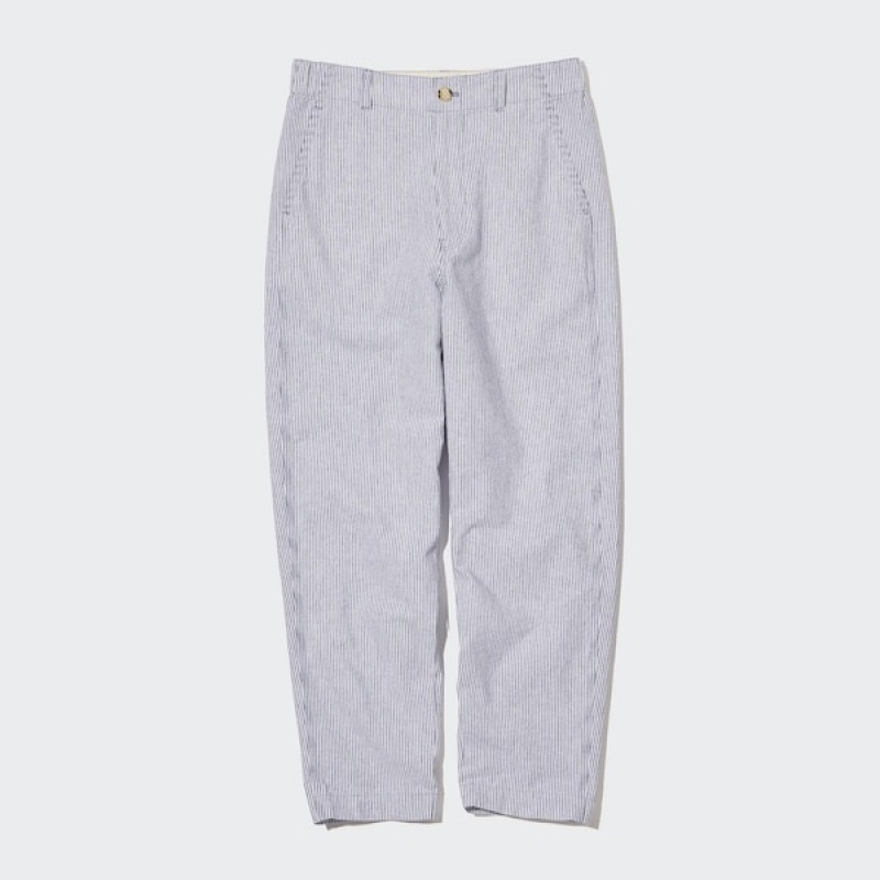 Uniqlo Linen Bomulds Tapered Bukser Dame Blå | 1854-BDAYG