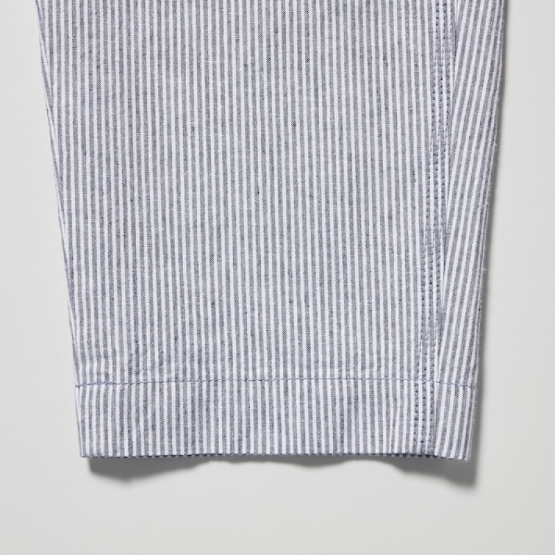 Uniqlo Linen Bomulds Tapered Bukser Dame Blå | 1854-BDAYG