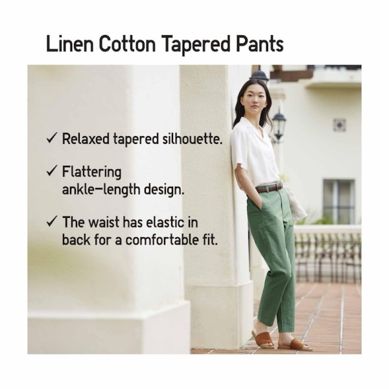 Uniqlo Linen Bomulds Tapered Bukser Dame Brune | 1627-YXWPF