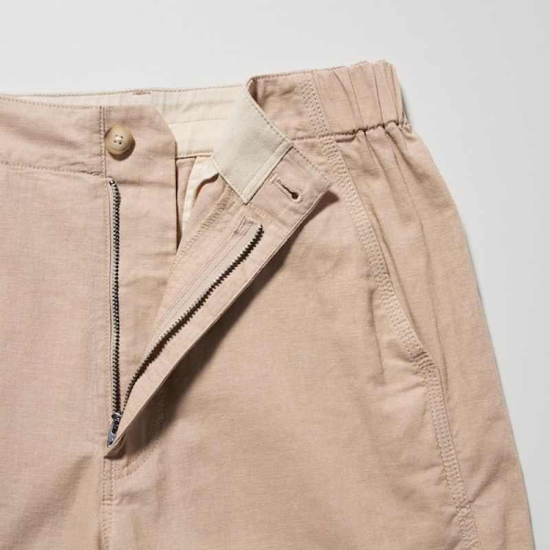 Uniqlo Linen Bomulds Tapered Bukser Dame Beige | 4296-MZVTW