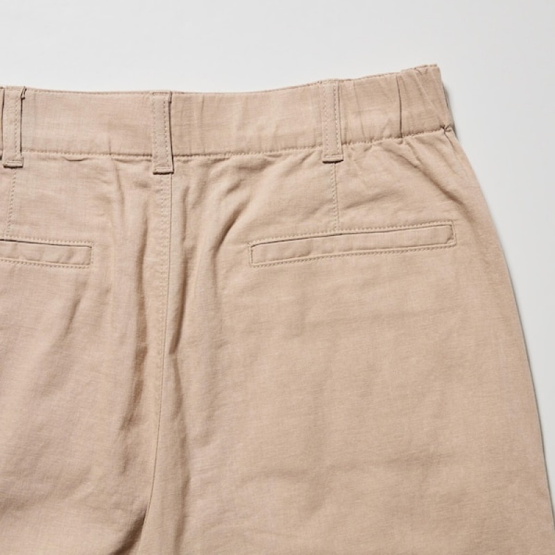 Uniqlo Linen Bomulds Tapered Bukser Dame Beige | 4296-MZVTW