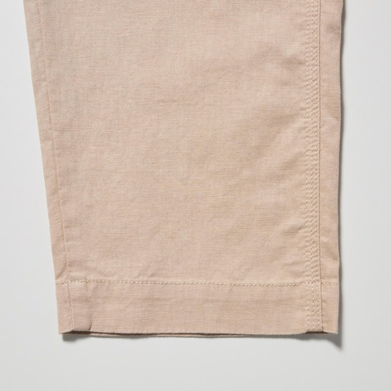 Uniqlo Linen Bomulds Tapered Bukser Dame Beige | 4296-MZVTW