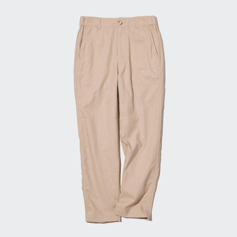 Uniqlo Linen Bomulds Tapered Bukser Dame Beige | 4296-MZVTW