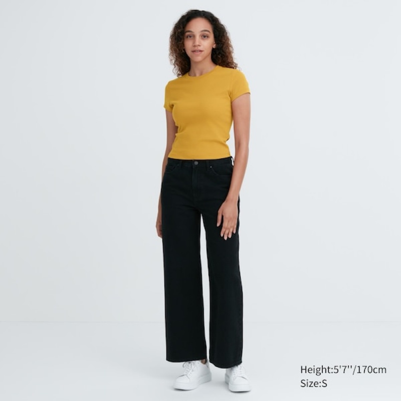 Uniqlo Mini Kort-Sleeve T Shirts Dame Gul | 3840-NKBEO