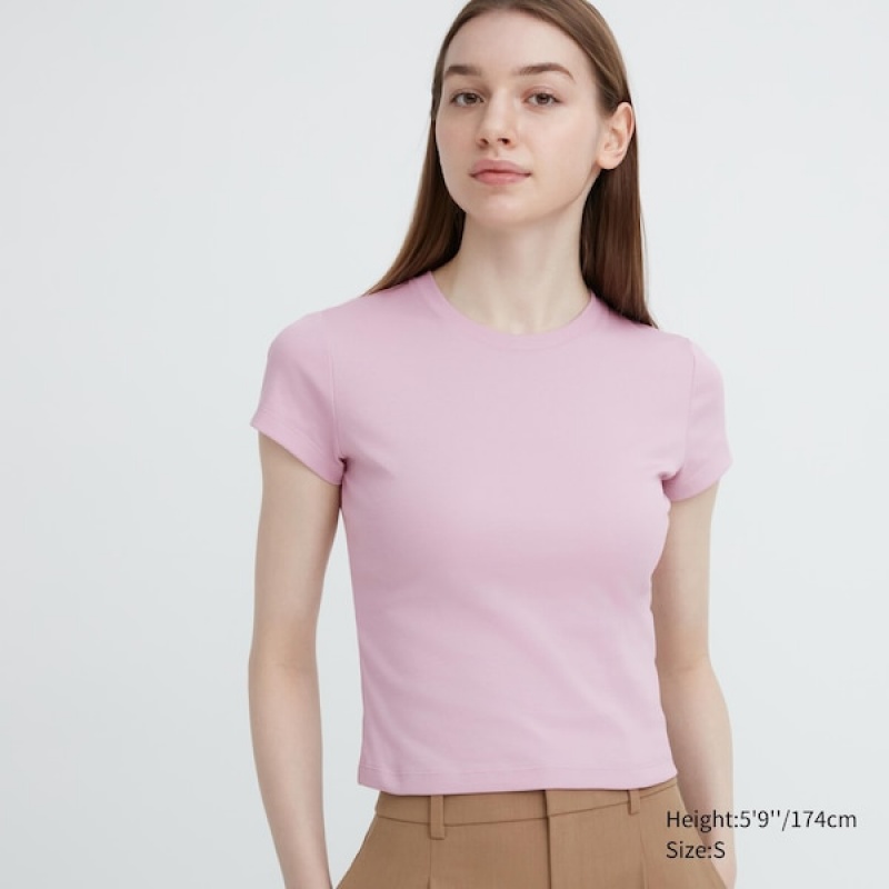 Uniqlo Mini Kort-Sleeve T Shirts Dame Lyserød | 1456-AOZKN