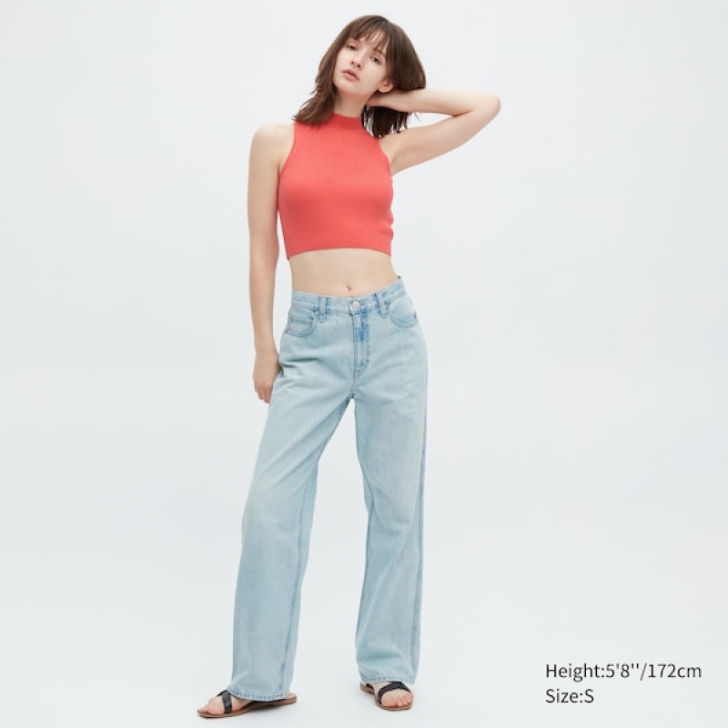 Uniqlo Mock Neck Uden Ærmer Cropped Trøjer Dame Lyserød | 5639-IEGFL