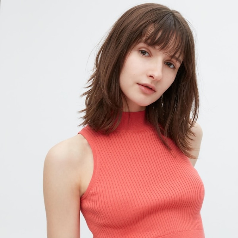 Uniqlo Mock Neck Uden Ærmer Cropped Trøjer Dame Lyserød | 5639-IEGFL