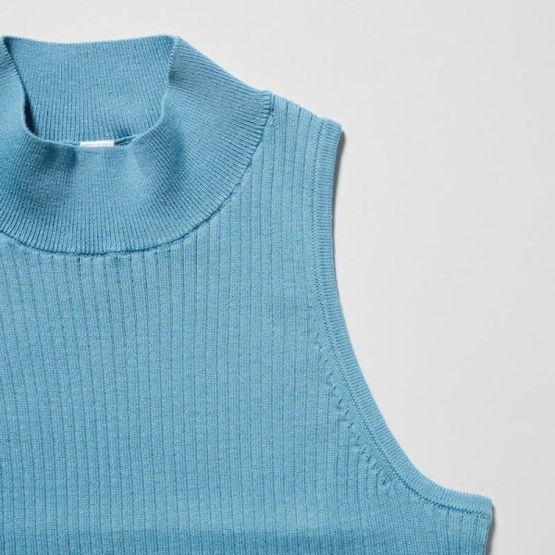 Uniqlo Mock Neck Uden Ærmer Cropped Trøjer Dame Blå | 1492-FSXTC