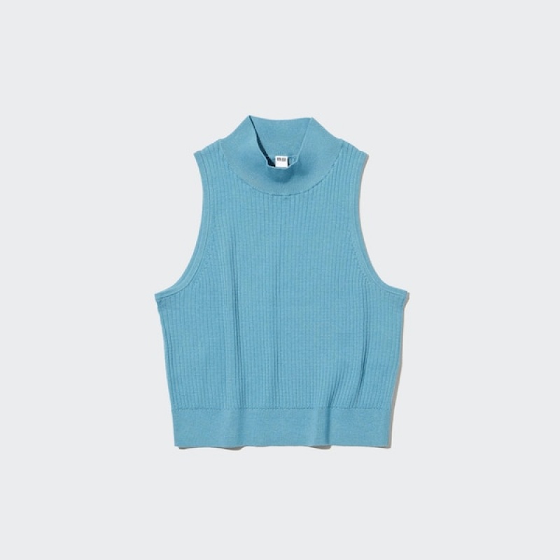 Uniqlo Mock Neck Uden Ærmer Cropped Trøjer Dame Blå | 1492-FSXTC