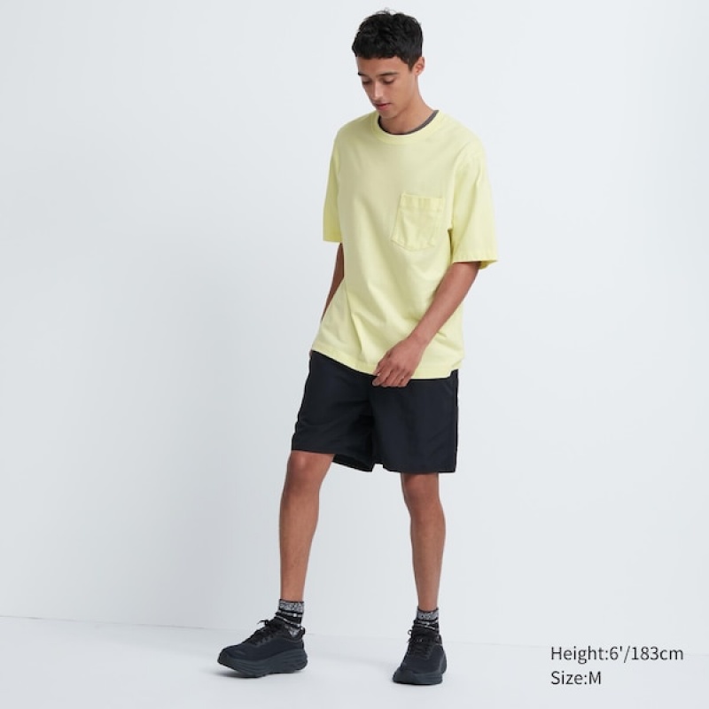 Uniqlo Oversized Pocket Crew Neck Half-Sleeve T Shirts Herre Gul | 5321-IRKSC