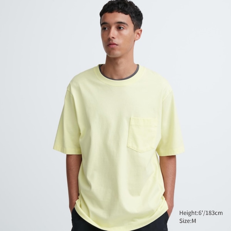 Uniqlo Oversized Pocket Crew Neck Half-Sleeve T Shirts Herre Gul | 5321-IRKSC