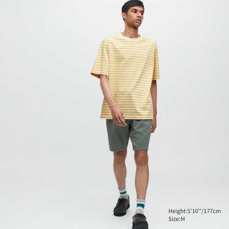 Uniqlo Oversized Stribet Half-Sleeve T Shirts Herre Gul | 7504-INPHL