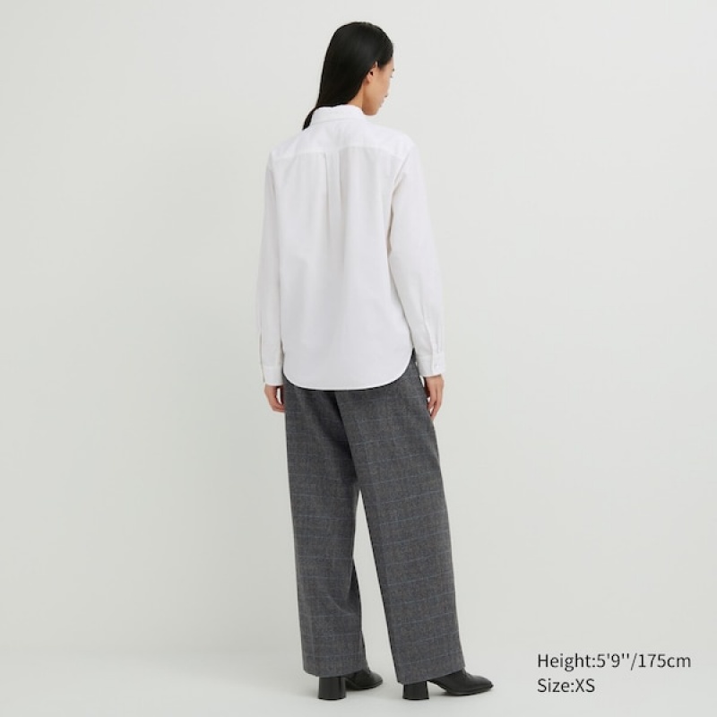 Uniqlo Oxford Long-Sleeve Skjorte Dame Hvide | 5318-BRSQA