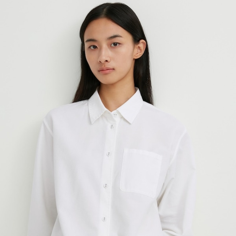 Uniqlo Oxford Long-Sleeve Skjorte Dame Hvide | 5318-BRSQA