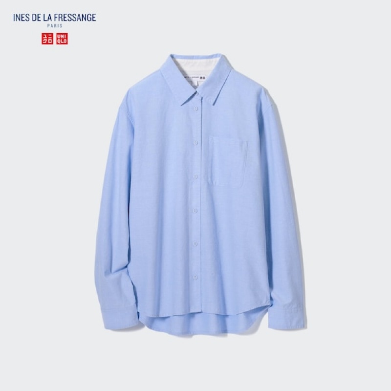 Uniqlo Oxford Long-Sleeve Skjorte Dame Lyseblå | 8732-PUIBT