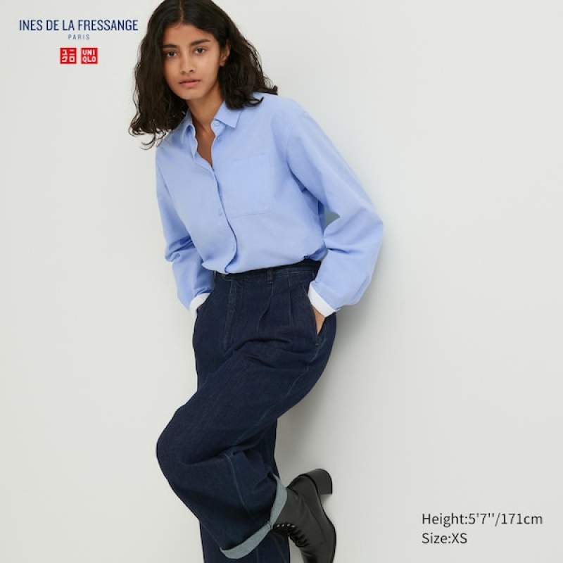 Uniqlo Oxford Long-Sleeve Skjorte Dame Lyseblå | 8732-PUIBT