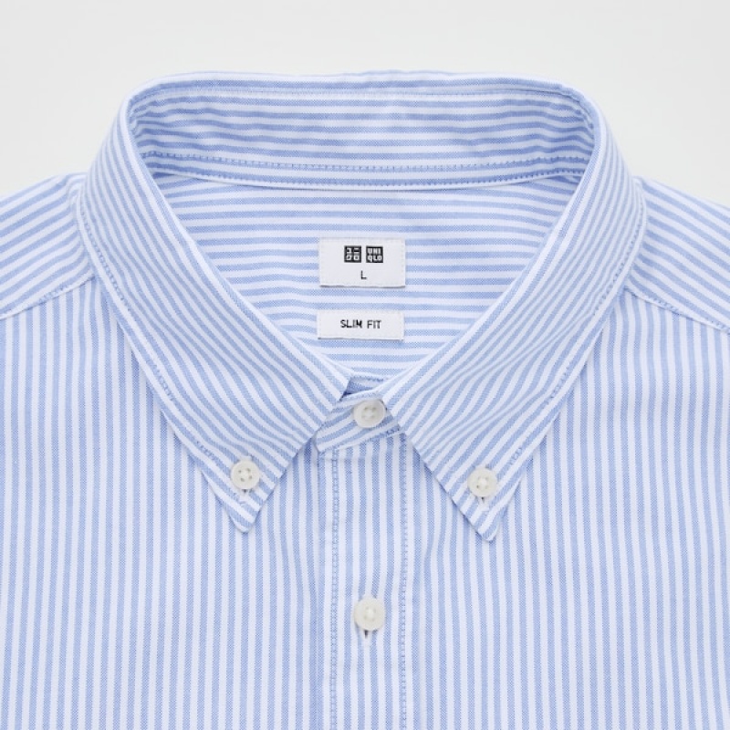 Uniqlo Oxford Stribet Slim-Fit Long-Sleeve Skjorte Herre Blå | 1496-CRLSN