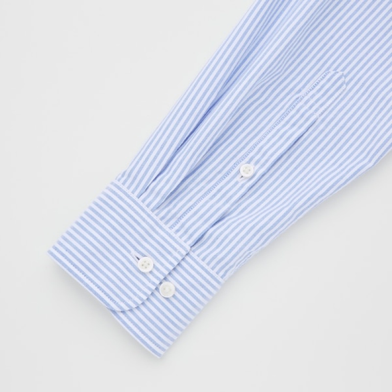 Uniqlo Oxford Stribet Slim-Fit Long-Sleeve Skjorte Herre Blå | 1496-CRLSN